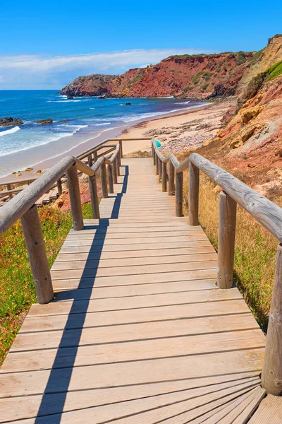 Wooden boardwalk downstairs to amado beach, portugal — Stock Photo, Image