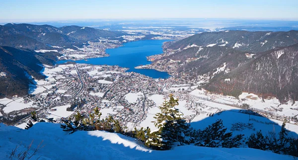 Widok Góry Wallberg Jeziora Tegernsee Zimie Krajobraz Górnej Bawarii — Zdjęcie stockowe