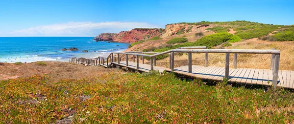 Wooden Boardwalk Amado Beach West Algarve Beautiful Landscape Vegetation — Stock Photo, Image