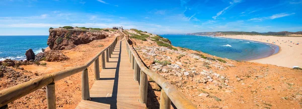 Wooden Boardwalk Bordeira Beach West Algarve Portugal Landscape Panorama — Stock Photo, Image
