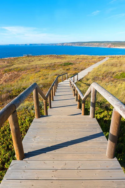 Wooden Boardwalk Downwards Atlantic Coast Costa Vicentina Algarve Portugal — Stock Photo, Image