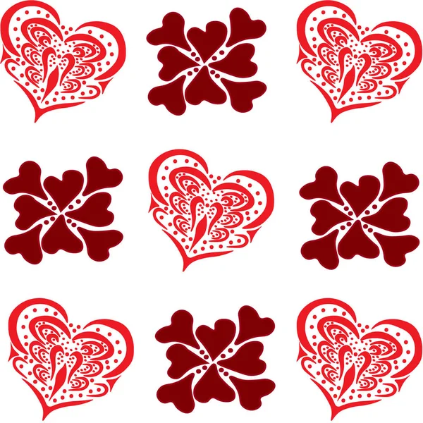 Patrón Elementos Corazones Rojos Para Tarjetas Decoración Textil — Archivo Imágenes Vectoriales