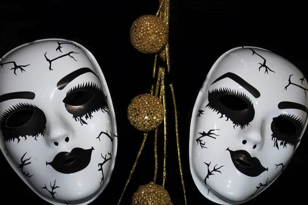 Masques Carnaval Blanc Sur Fond Noir — Photo