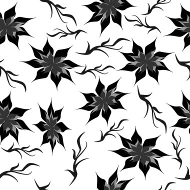 Siyah çiçek elemanları dikişsiz baskı deseni.