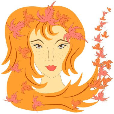 Güzel kadın yüzü ile Sonbahar soyut logosu.