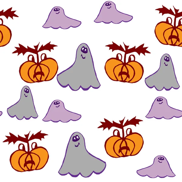 Halloween Nahtlose Muster Mit Lustigen Geistern Und Kürbissen — Stockfoto