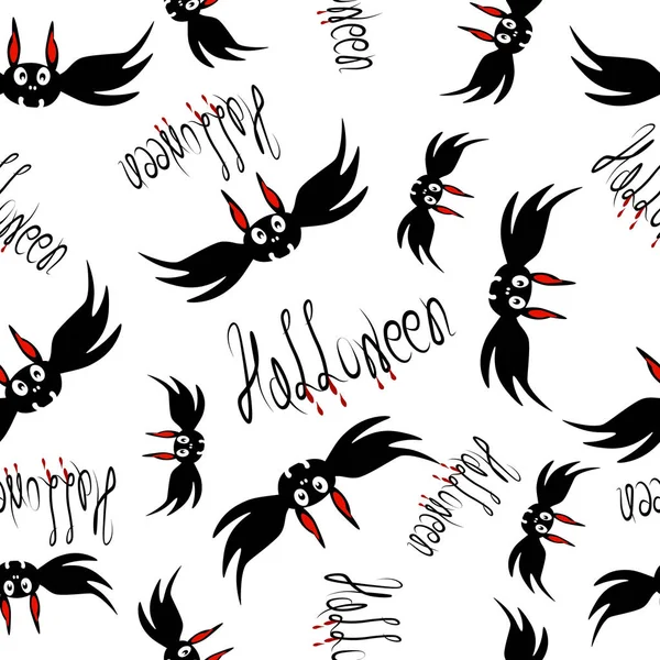 Halloween Płynny Wzór Czarnym Fluing Nietoperze — Wektor stockowy
