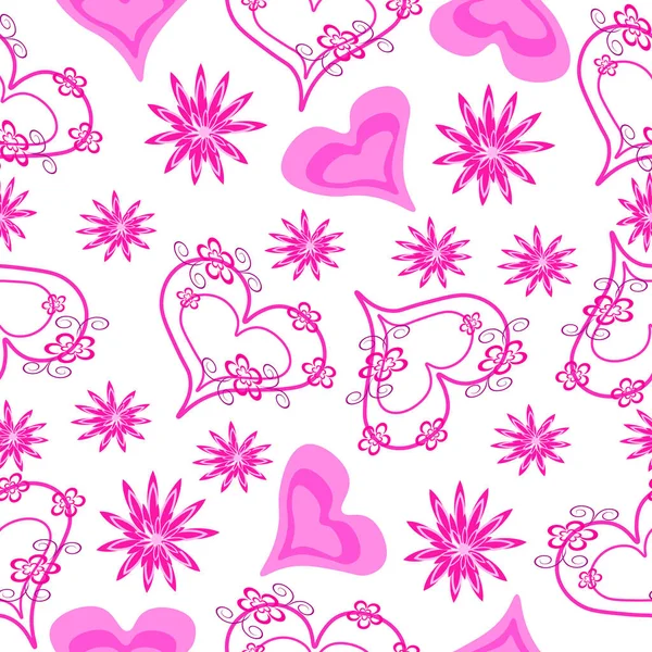 Pink Abstract Hearts Seamless Fabric Pattern — Stock Vector