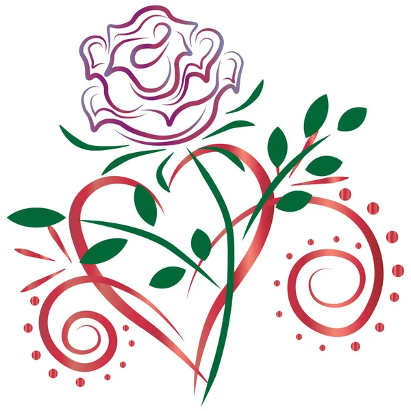 Hermosa Rosa Elegante Con Corazón Abstracto — Vector de stock