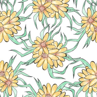 Sarı bahçe sonbahar çiçekleri pürüzsüz desen. 