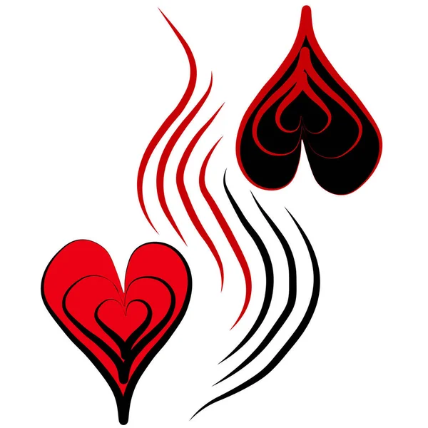 Logotipo Abstrato Corações Preto Vermelho — Vetor de Stock