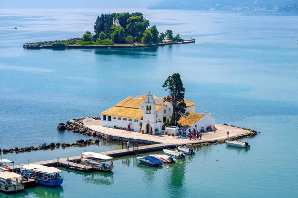 Vista Panorámica Del Hermoso Monasterio Vlacherna Isla Corfú Grecia Kerkyra Fotos de stock libres de derechos