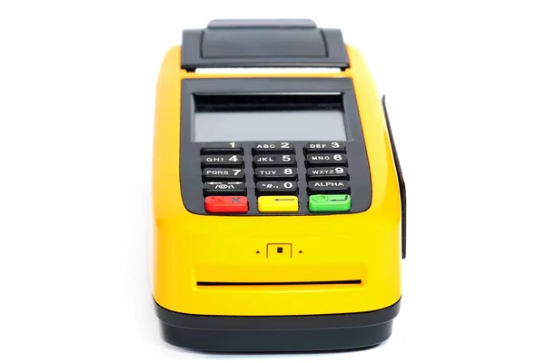 Yellow Credit Card Reader Terminal Isolated Background Easy Payment Method — Stock Photo, Image