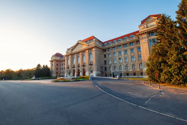 Debrecen University building, beautiful and unique construction at sunset  in Hungary, Europe