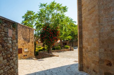 İspanya 'nın Akdeniz kıyısındaki Costa Brava' daki Katalan balıkçı köyünün dar sokakları.