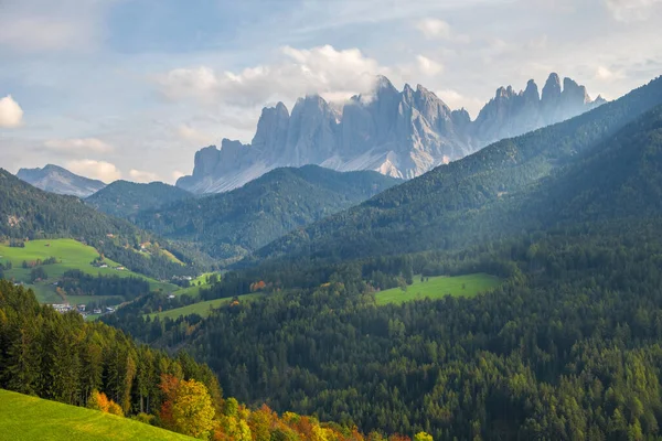 Typical Beautiful Landscape Dolomites Val Funes Valley Background Odle Mountains — Stock Photo, Image