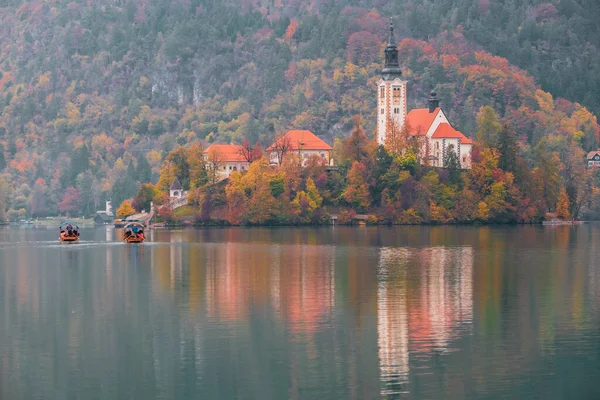 Famous Bled Lake Triglav National Park Julian Alps Forest Autumn — Stock Photo, Image