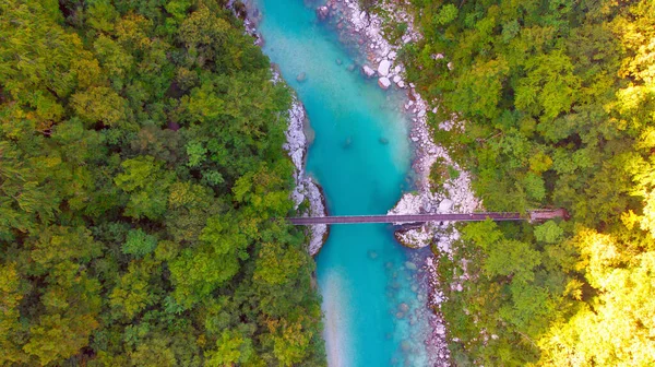 Veduta Aerea Del Fiume Soca Blu Turchese Isonzo Del Ponte — Foto Stock