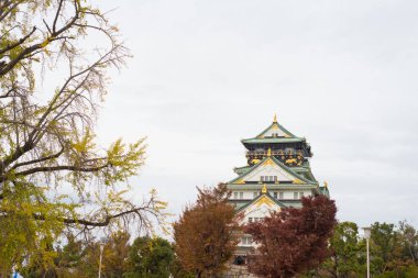 Japonya 'nın Osaka şehrinde sonbahar mevsiminde Osaka Kalesi
