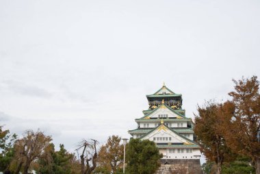 Japonya 'nın Osaka şehrinde sonbahar mevsiminde Osaka Kalesi