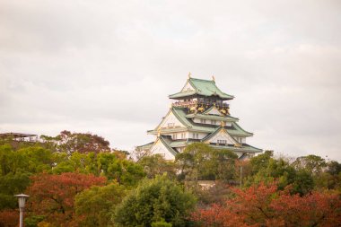 Japonya 'nın Osaka şehrinde sonbahar mevsiminde Osaka Kalesi