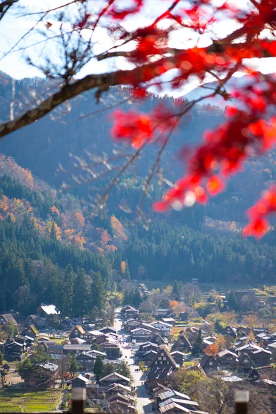 Vista da casa tradicional gassho-zukuri na temporada de outono em Shirakawa-go — Fotografia de Stock