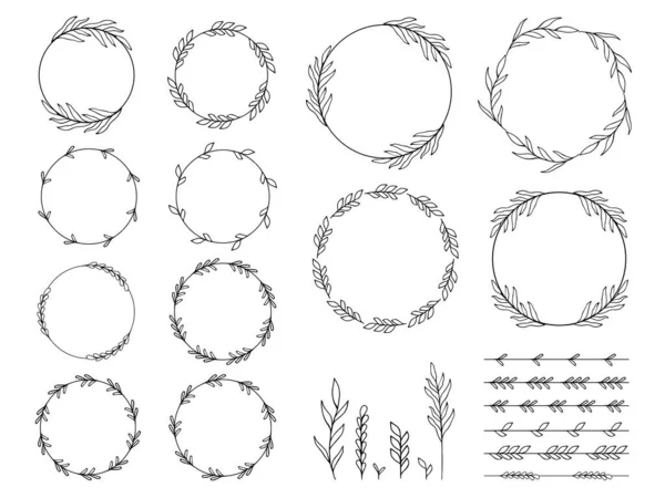 Conjunto Pinceles Florales Dibujados Mano Bordes Marcos Redondos Elementos Diseño — Archivo Imágenes Vectoriales