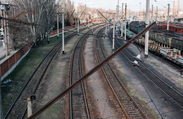 Ferrocarril Vacío Disparado Desde Arriba — Foto de Stock
