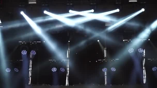 Stage Lights Turned Concert Blinking Shining Show Cones Light Smoke — Stock Video