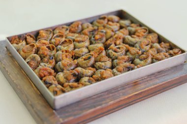 Spanish dish - baked snails in sauce (caracol horneado) clipart