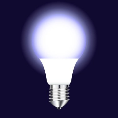 Vektör çizim modern Led ampul soğuk ışık, gerçekçi parlak etkisi, küçük resim koyu arka plan üzerinde izole