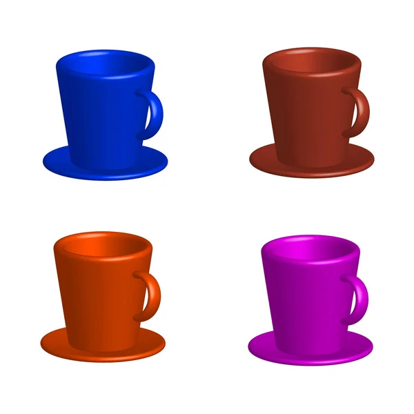 Illustration Vectorielle Ensemble Tasses Lumineuses Colorées Réalistes Avec Soucoupe Isolée — Image vectorielle