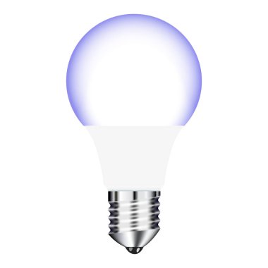 Vektör çizim modern Led ampulleri soğuk ışık, gerçekçi parlak etkisi, küçük resim beyaz arka plan üzerinde izole