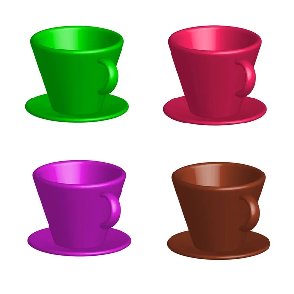 Vector Illustration Realistic Colorful Colored Coffee Cups Saucers Isolated White — Stock Vector
