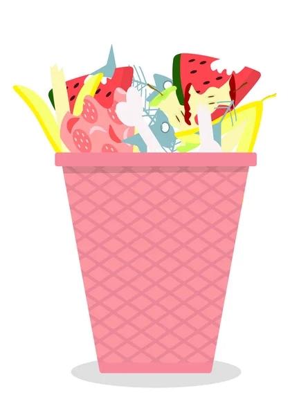 Vektör çizim çöp kutusu beyaz zemin üzerine sıralanmış evsel atıklarla birlikte