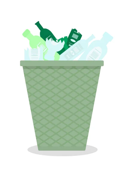 Vektör çizim çöp kutusu beyaz zemin üzerine sıralanmış evsel atıklarla birlikte