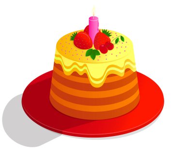 Vektör görüntü pasta kurabiye hamur bir şekilde dekore edilmiş olan krem, meyve ve dekorlar, izole beyaz arka plan üzerinde