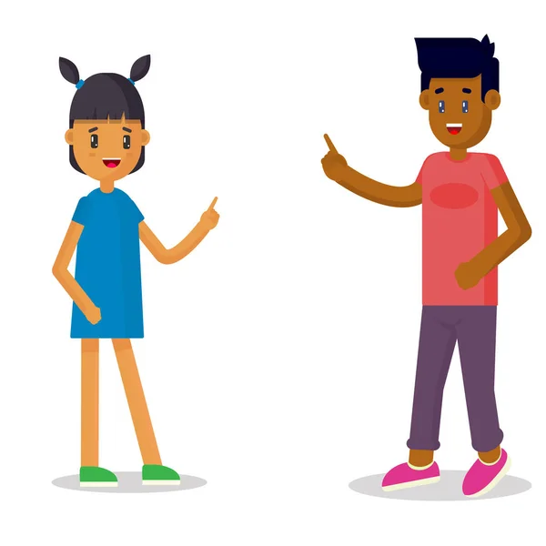 Vektör çizim boy gülümseyerek ve beyaz arka plan üzerinde kızlar