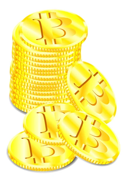 Beyaz arka plan üzerinde vektör çizim, altın bitcoin paralar