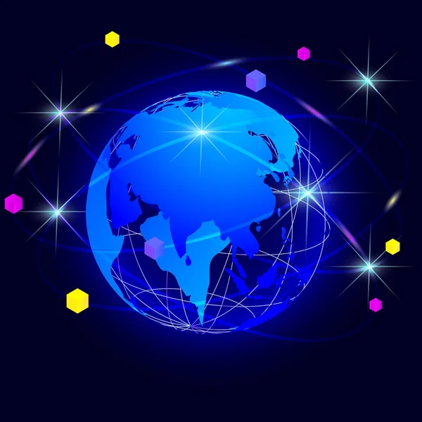 Vektör özetini dünyanın meridyenleri ile karanlık bir arka plan üzerinde çizim.