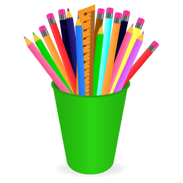 Çok renkli kalemler birtakım Ajanda'da beyaz bir arka plan üzerinde çizim vektör