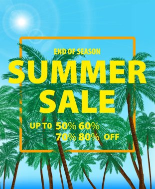 Vektör çizim, tropikal renkli arka plan üzerinde parlak reklam posteri görüntü