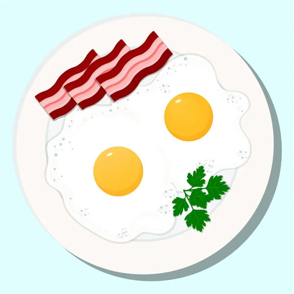 Desenho vetorial. Conceito de café da manhã, ovo frito com bacon —  Vetores de Stock