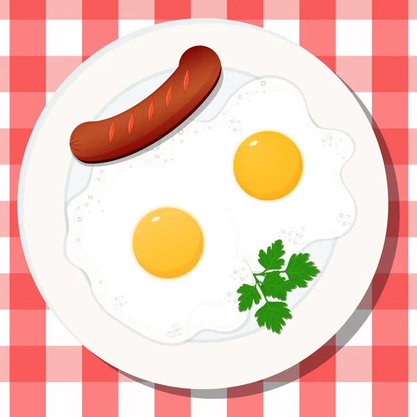 Векторний малюнок. Концепція сніданку, смажене яйце з ковбасою . — стоковий вектор