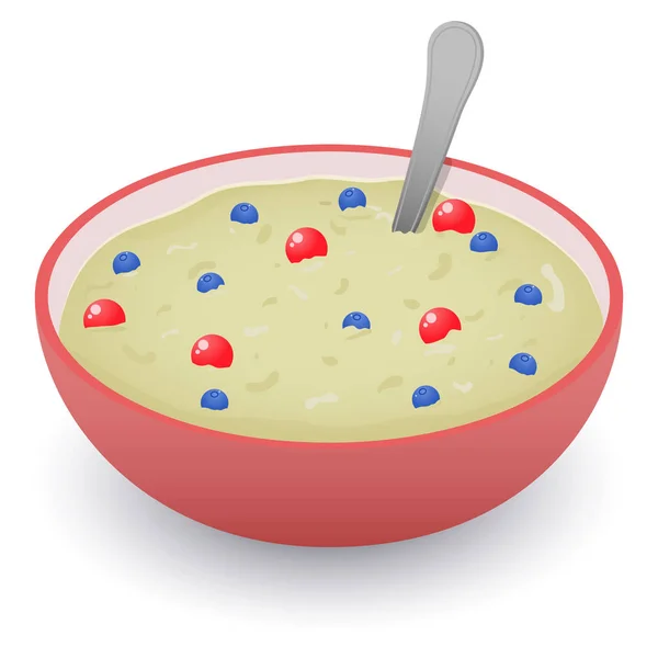 Illustration vectorielle. Concept nutrition. Porridge aux myrtilles et canneberges dans un bol en céramique . — Image vectorielle