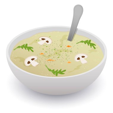 Vektör çizimi. Sebze çorbası püresi. Snack vejetaryen organik.