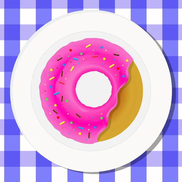 Vektör çizimi. Kavram beslenmesi. Parlak pembe sır ve şekerile Donut.