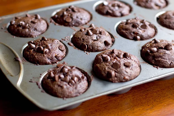 Muffins Plátano Chocolate Lata Metal Cupcake — Foto de Stock