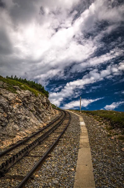 Alp Raf Demiryolu Parça Schafberg Nerede Buharlı Tren Turistler Bir — Stok fotoğraf