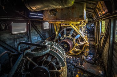 Engine of old diesel locomotive, urbex picture clipart